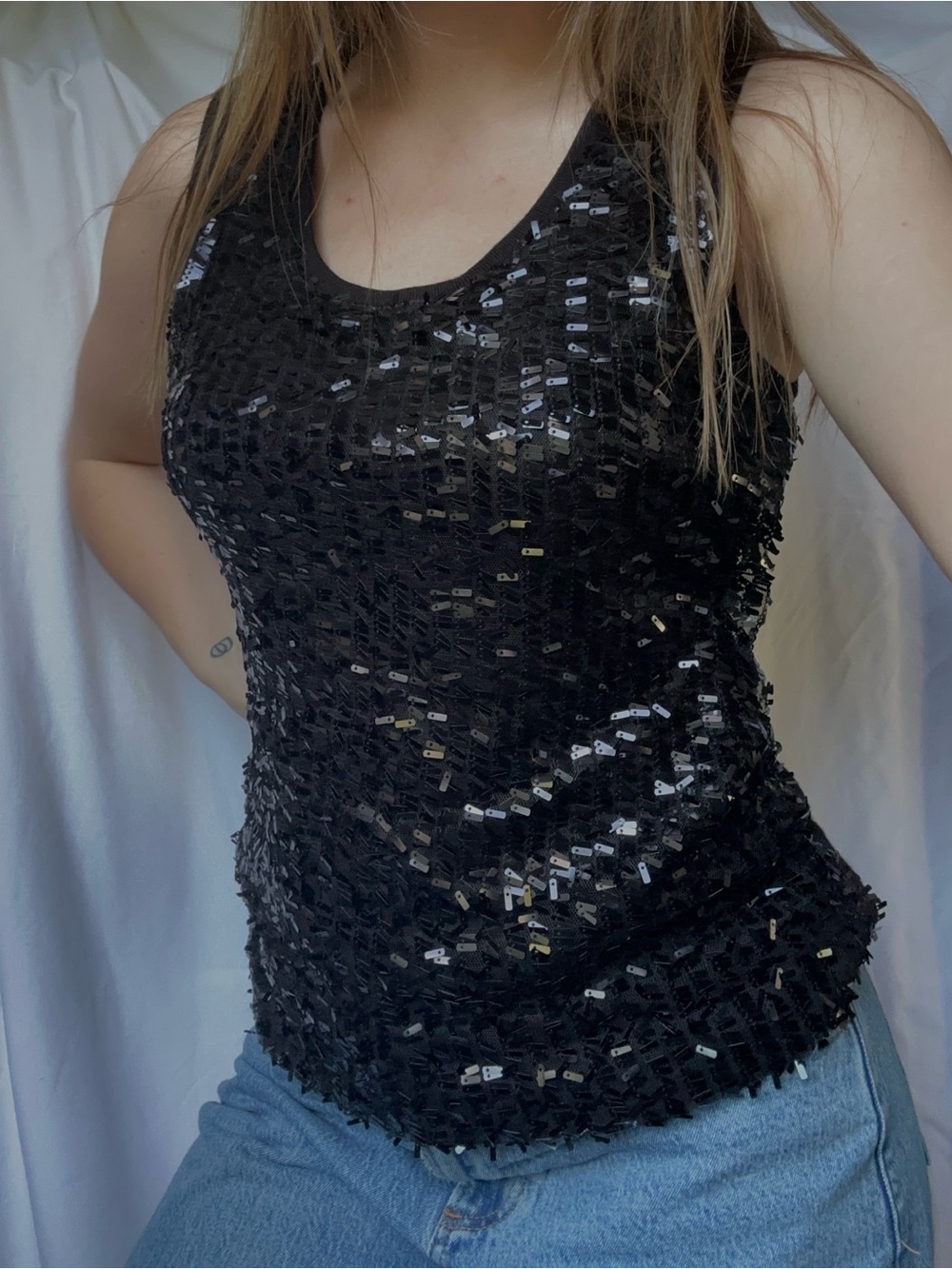 Verve Ami Y2K Vibe Black Sequin Tank Top